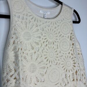 Ivory Sleeveless Top Crochet Front Boho Women’s Size Small Comfy Chic NWT